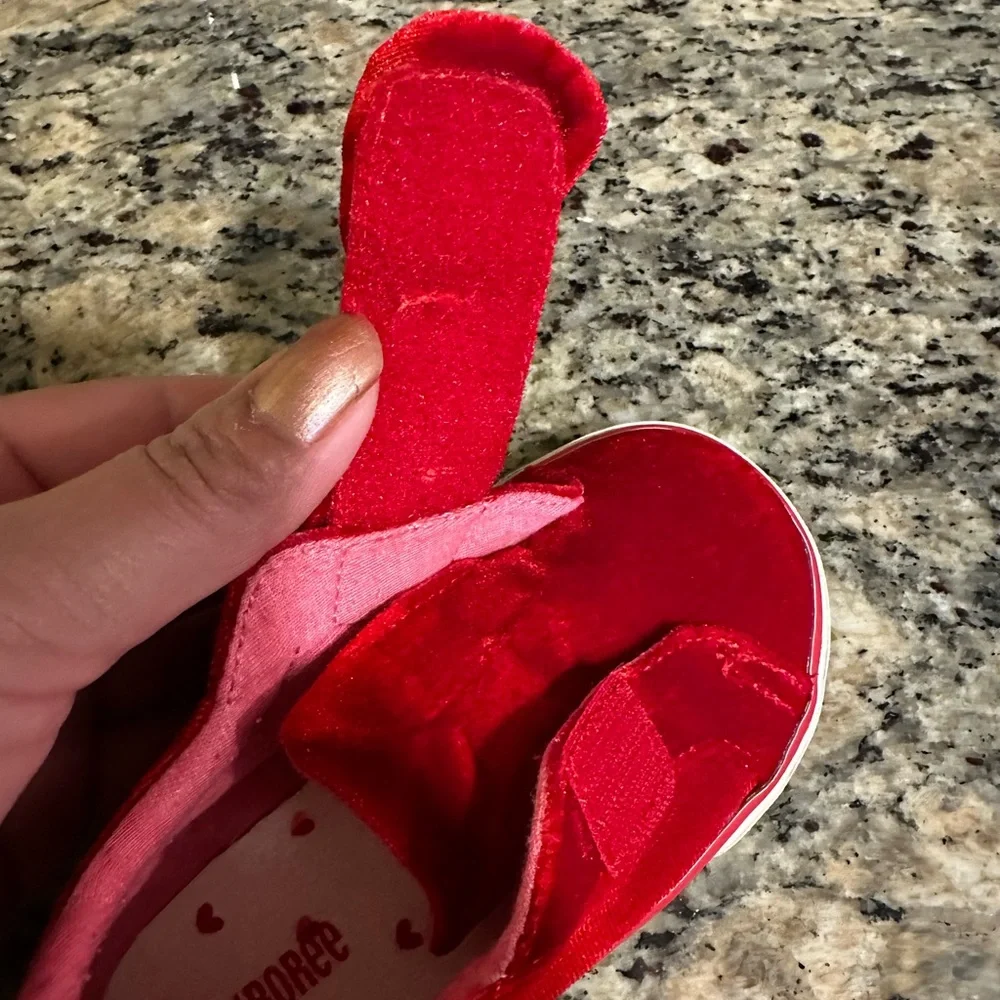 Toddler Girl Red Velvet Bow Slip On Shoes